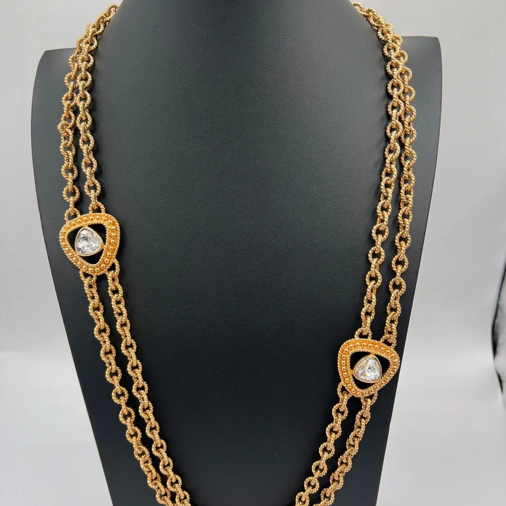 SWAROVSKI Swan Mark Gold Byzantine Chunky Necklace With Clear Crystals - Picture 2 of 7